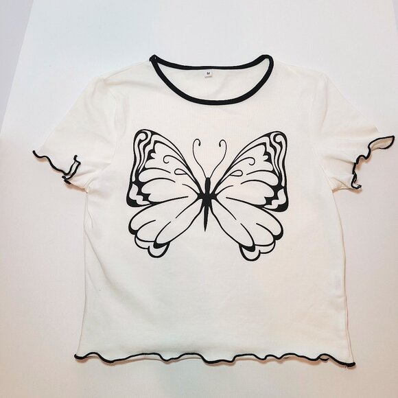 Y2K Ringer Tee with Bold Butterfly Graphic – Size Medium - Picture 3 of 10